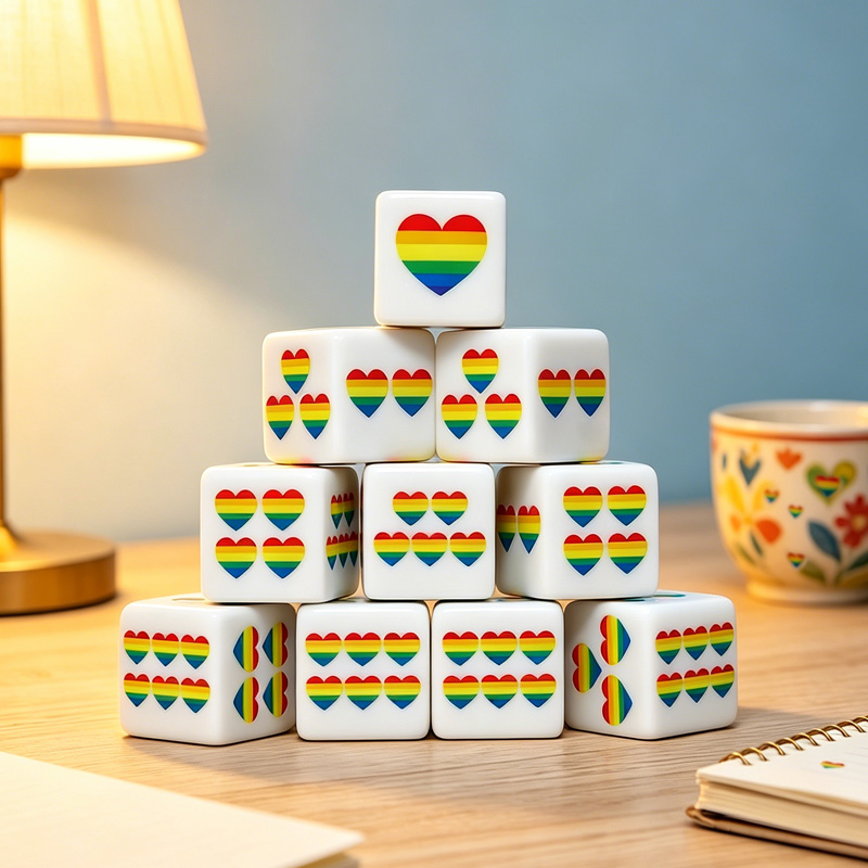 Board Game Dnd - CANDYPIXEL 12 Stück Regenbogen-Herz-D6-Würfel, 6-seitige Würfel,