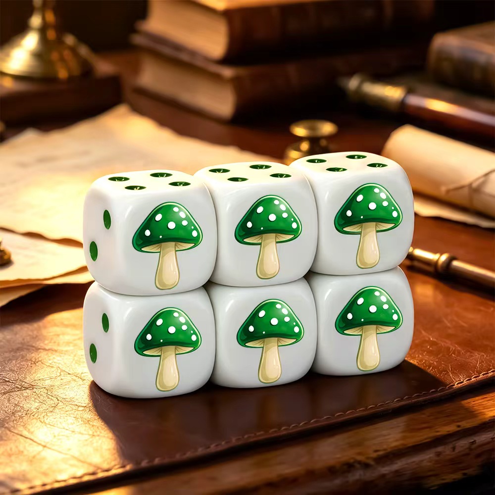 Board Game Dnd - 6-teiliges Niedliches Grünes Pilz-D6-Würfelset für Brettspiele,