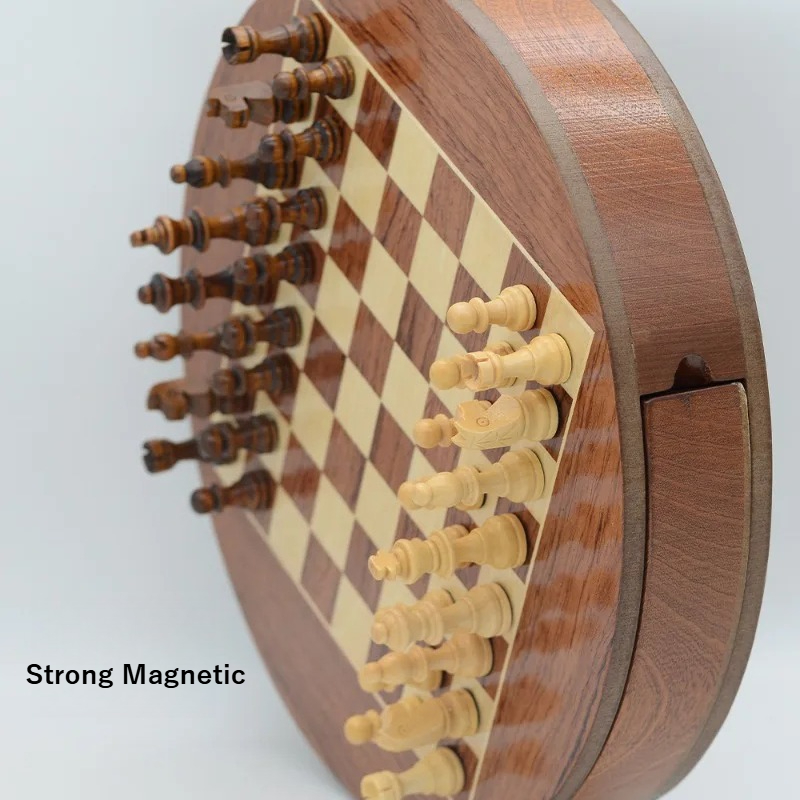 Magnetic Travel Chess - Rundes Schachspiel-Set aus Massivholz mit Magnetfunktion,
