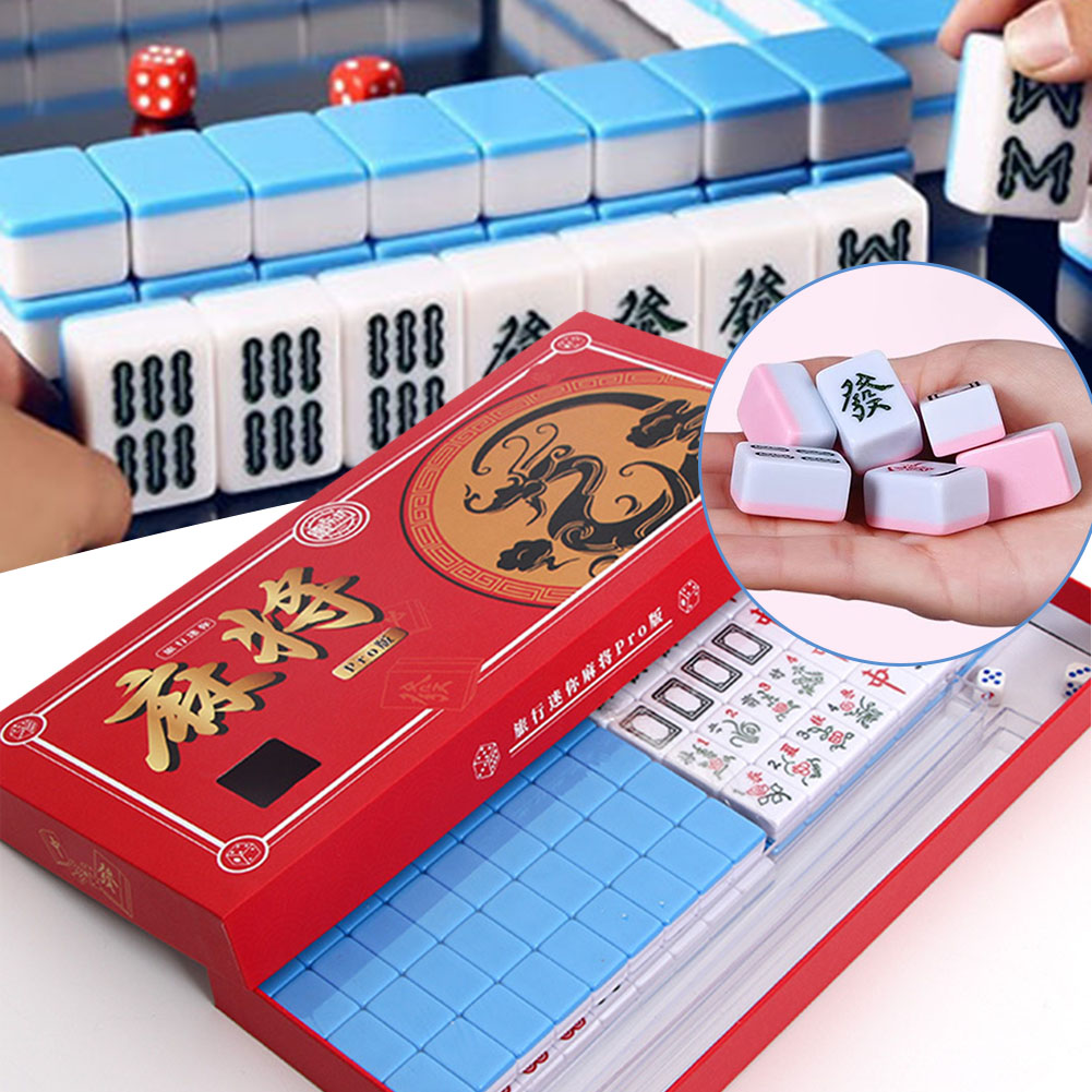 Board Game Family - Tragbares Reise-Mini-Mahjong-Set, Reise-Mahjong-Set mit Aufbewahrungsbox, sturzsicheres