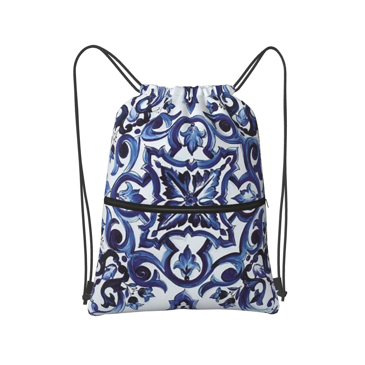 Tile Bag Drawstring - Blau verzierte, floral gemusterte, mediterrane, sizilianische