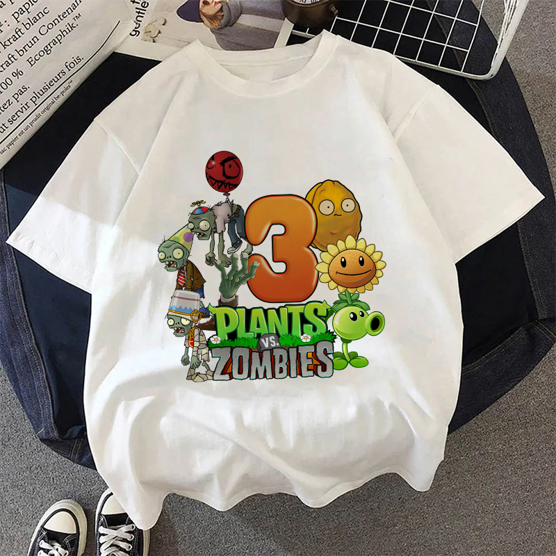 Board Game Zombie - Plants vs. Zombies Kinder-T-Shirts, Cartoon-Geburtstagsnummer, bedrucktes