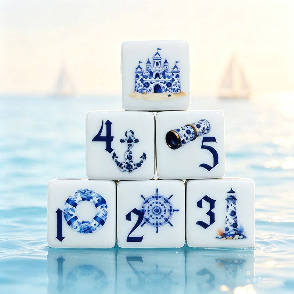 Board Game Dnd - 12 Stück blaue nautische 16-mm-bedruckte D6-Acrylwürfel,