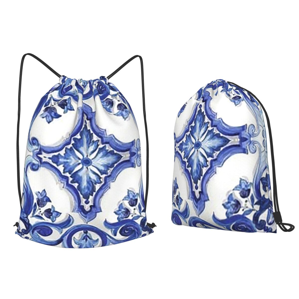 Blaue, verzierte, floral gemus – Tile Bag Drawstring Bewertung und Preis