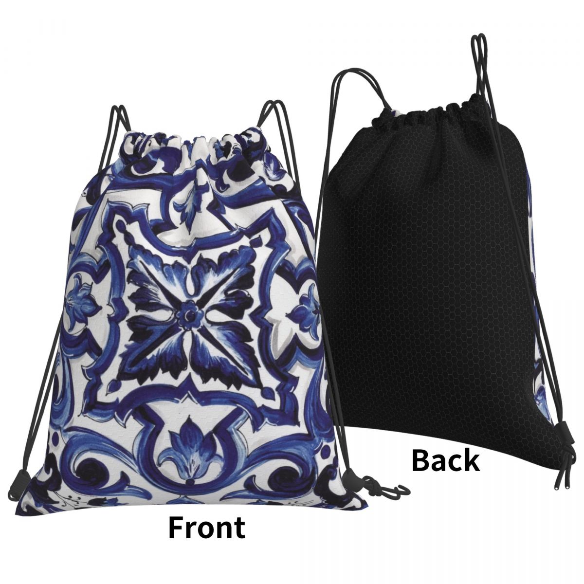 Blaue, verzierte, floral gemus – Tile Bag Drawstring Bewertung und Preis
