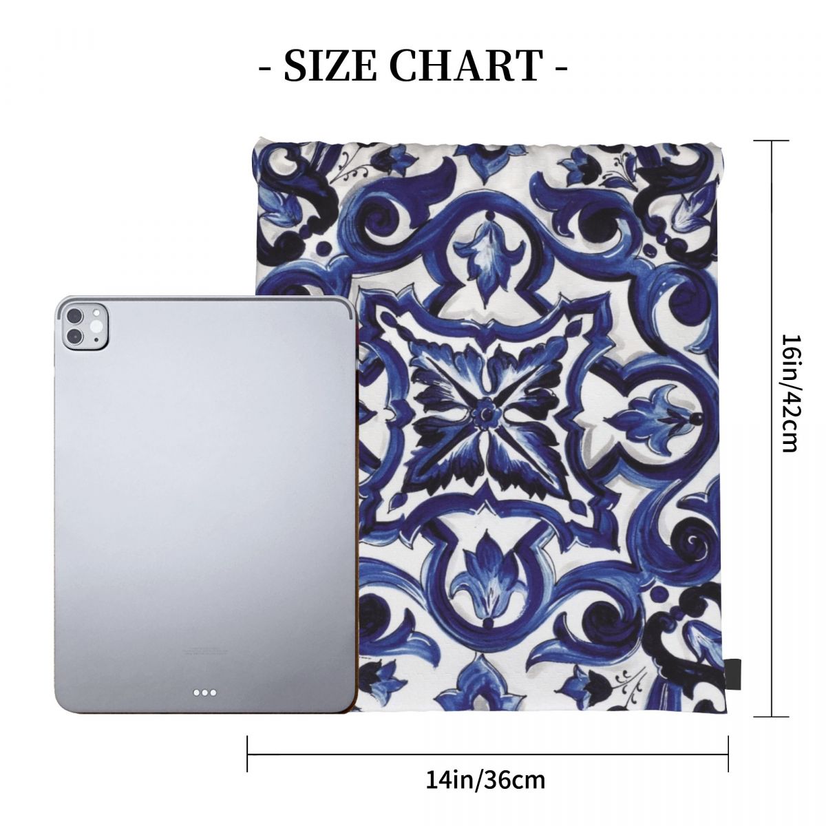 Blaue, verzierte, floral gemus – Tile Bag Drawstring Bewertung und Preis
