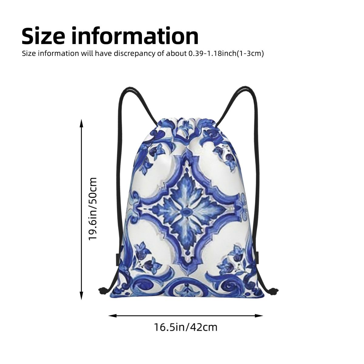Blaue, verzierte, floral gemus – Tile Bag Drawstring Bewertung und Preis