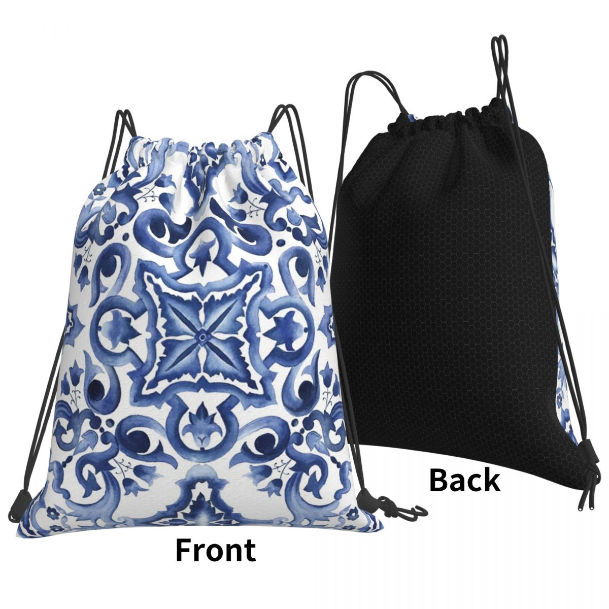 Blaue, verzierte, floral gemus – Tile Bag Drawstring Bewertung und Preis