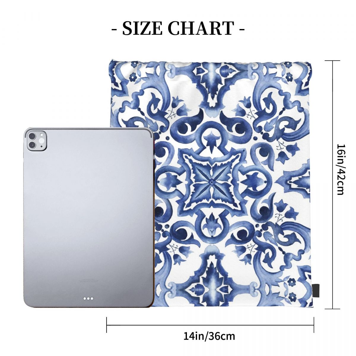 Blaue, verzierte, floral gemus – Tile Bag Drawstring Bewertung und Preis