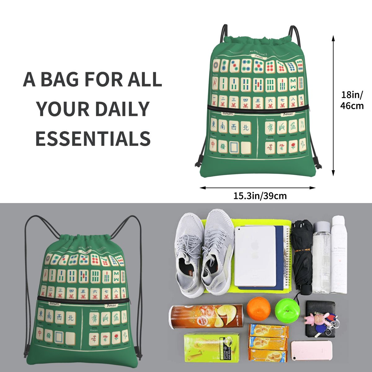 Rucksäcke mit Mahjong-Fliesenm – Tile Bag Drawstring Bewertung und Preis