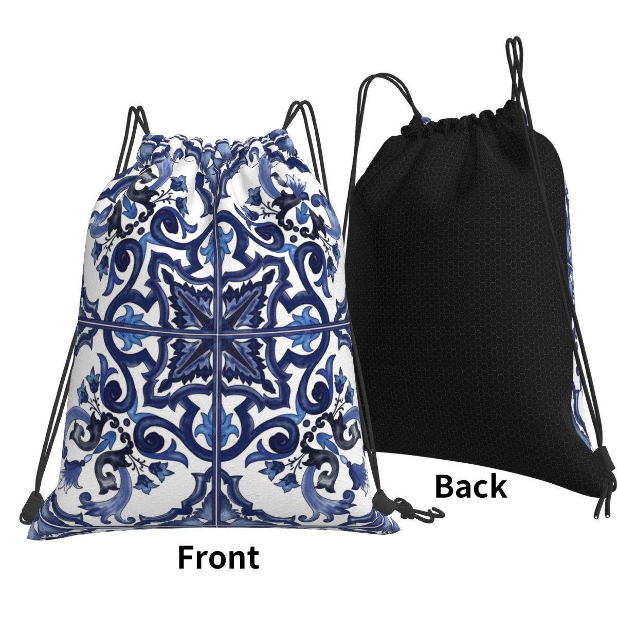 Blaue, verzierte, floral gemus – Tile Bag Drawstring Bewertung und Preis