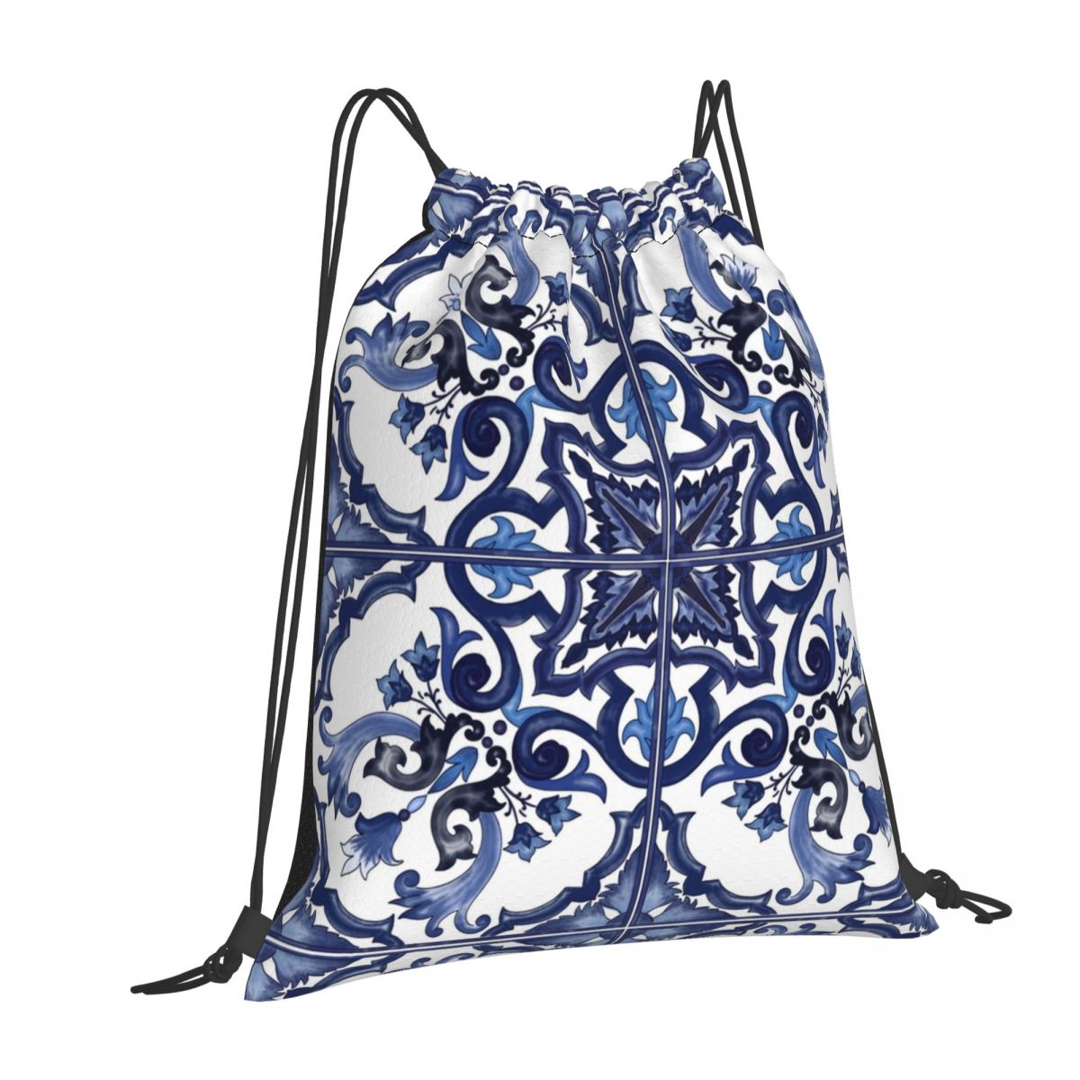Blaue, verzierte, floral gemus – Tile Bag Drawstring Bewertung und Preis