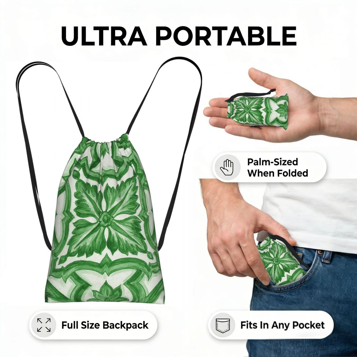 Grüne, verzierte, floral gemus – Tile Bag Drawstring Bewertung und Preis