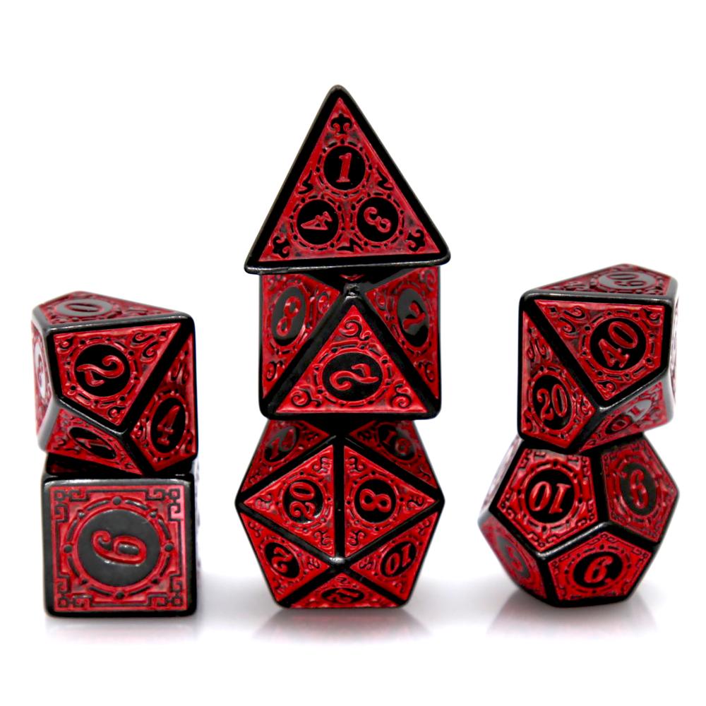 7-teiliges schwarz-rotes Polye – Board Game Dnd Bewertung und Preis