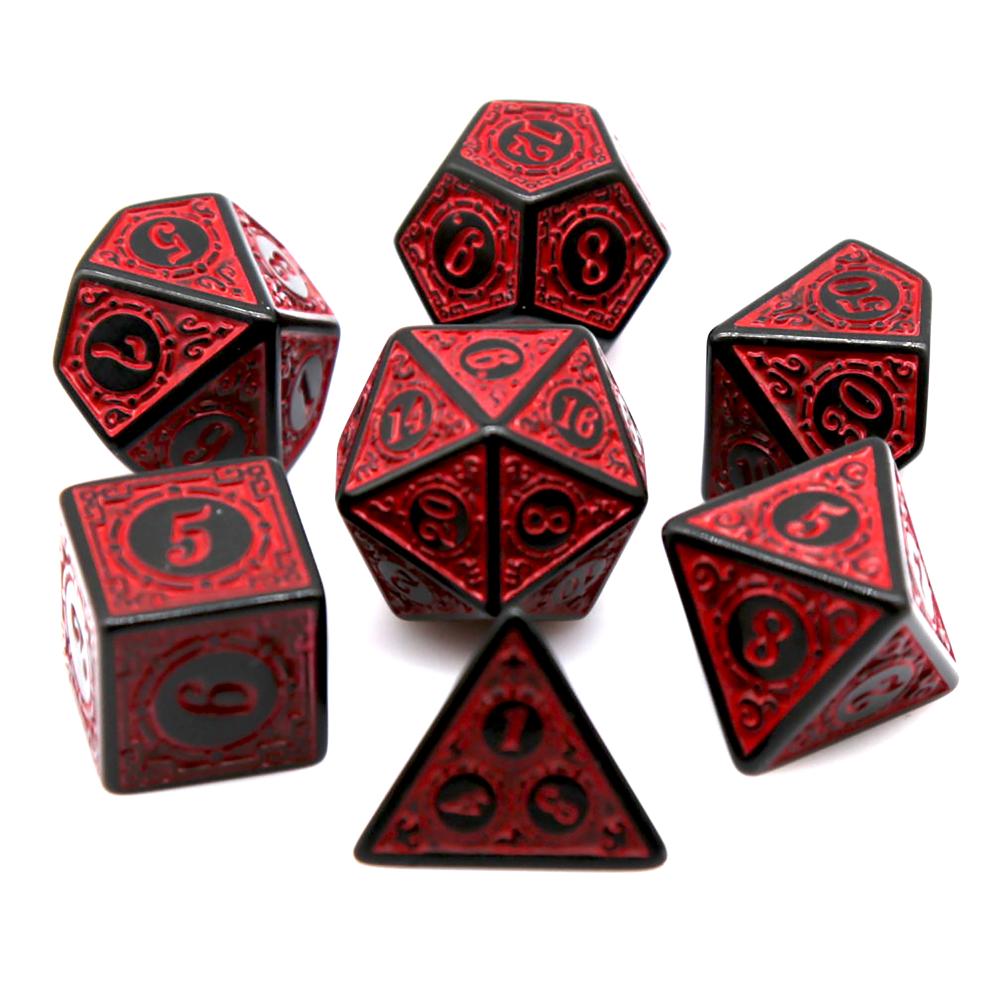7-teiliges schwarz-rotes Polye – Board Game Dnd Bewertung und Preis