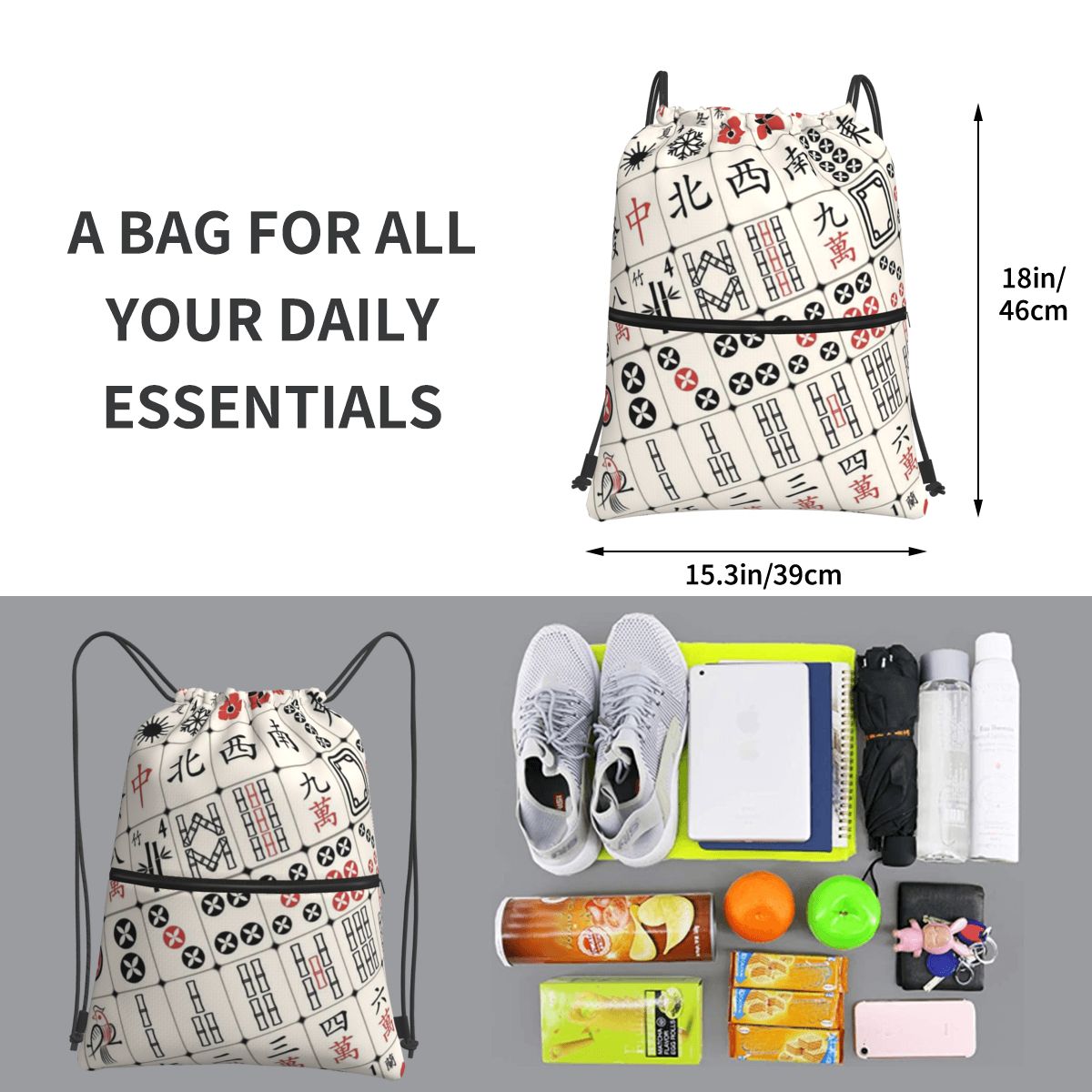 Rucksäcke mit Mahjong-Fliesenm – Tile Bag Drawstring Bewertung und Preis